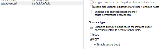 VM boot options with UEFI